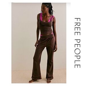 🩷2pc-SET! NWTS-$100 FREE PEOPLE Favorite Things Tank Pants L *Espresso/Pink*